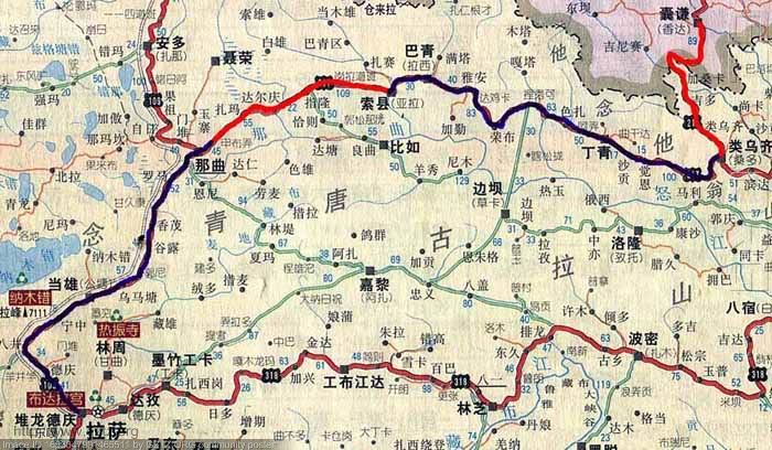 附件：拉萨到西宁的路线。（红单日，蓝双日）西藏境内.jpg